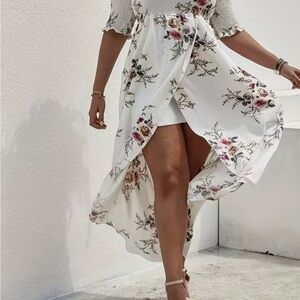 SHEIN Strapless Floral White Dress